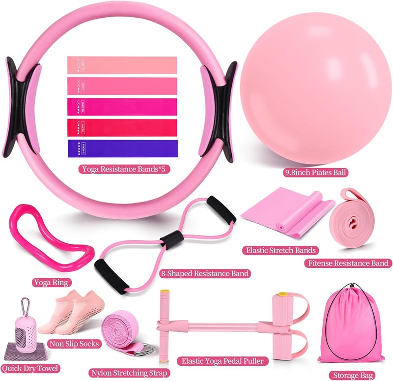 laapee Pilates Essentials Kit for Women 15 Pcs Pilates Equipment for Home Workouts with Yoga Circle Ball Ring, 5 Resistance Bands,Pedal Puller Resistance Band,Anti Slip Socks for Starter Set Accessories - Image 2